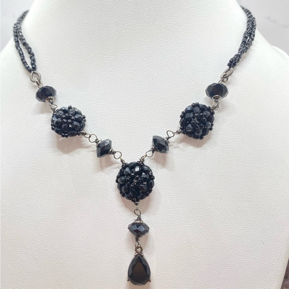 LC Lauren Conrad black beaded double layers necklace